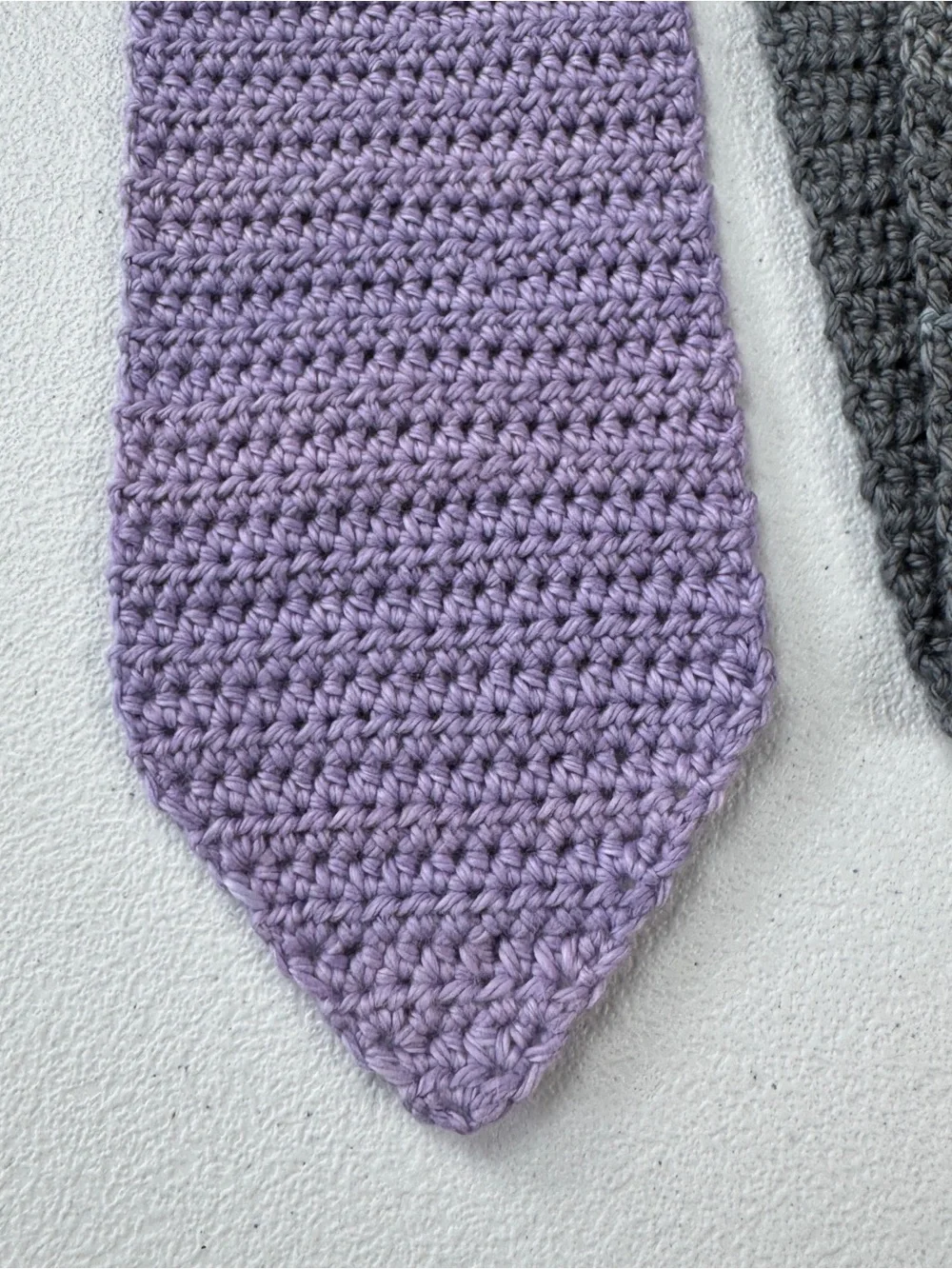 Mens Crochet Knit Neck Tie Purple Gray 57” Long 3.5” Wide 100% Cotton Hand Made‎